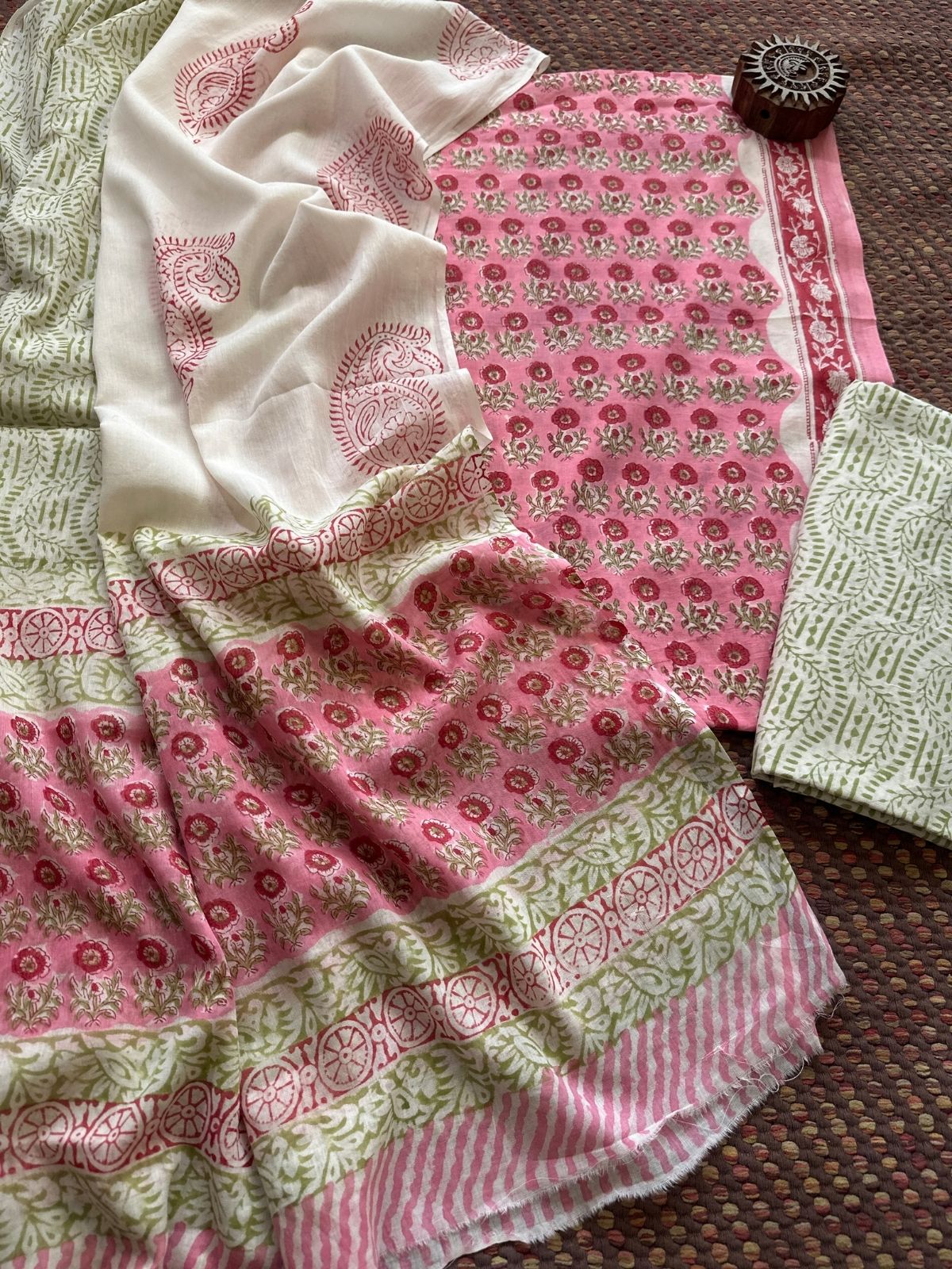 Pure Cotton Unstitched Set with Kota Dupatta