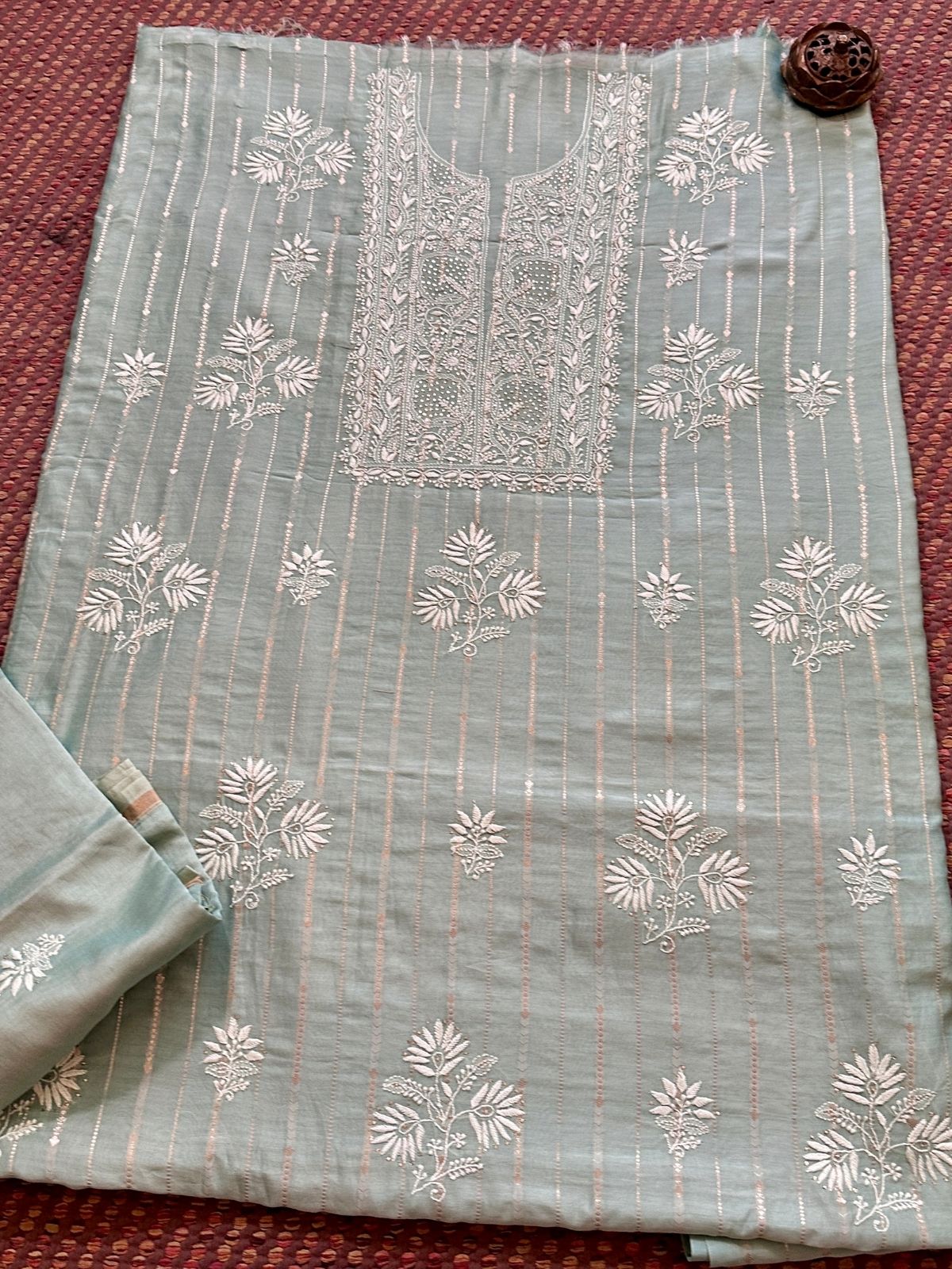 Premium Malmal Maheswari Chikankari Set