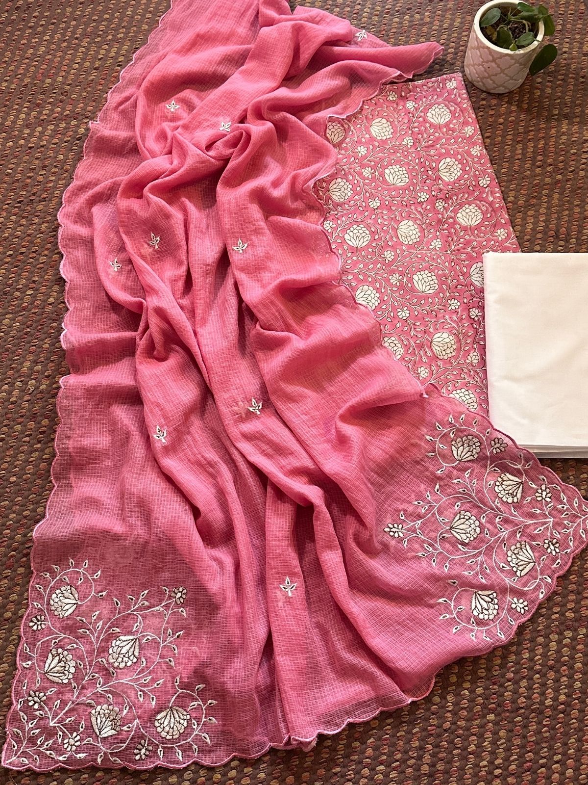 Pure Cotton Handblock Fabric with Embroidered Dupatta