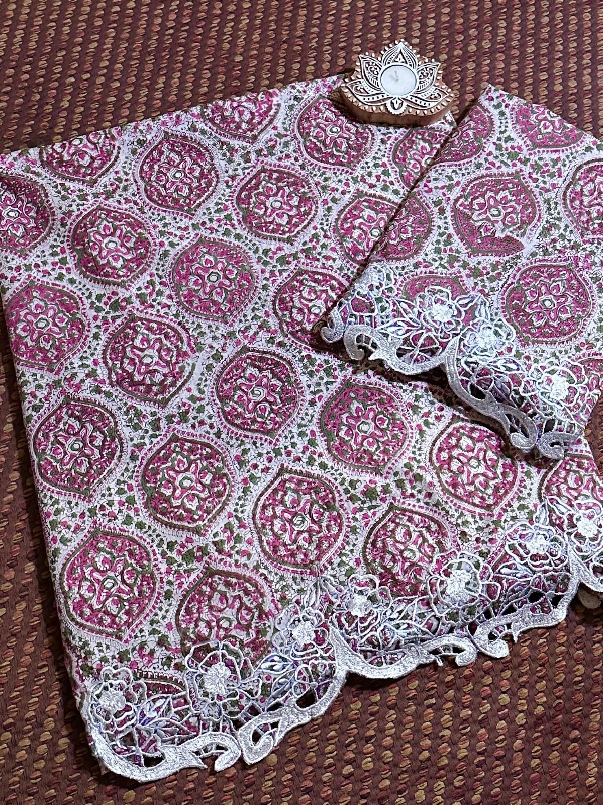 Cutwork Pure Cotton Hand-blocked Coord Set