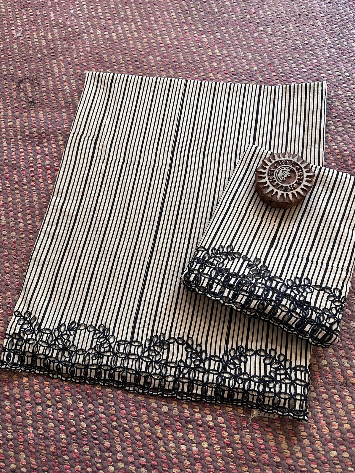 Cutwork Pure Cotton Hand-blocked Coord Set