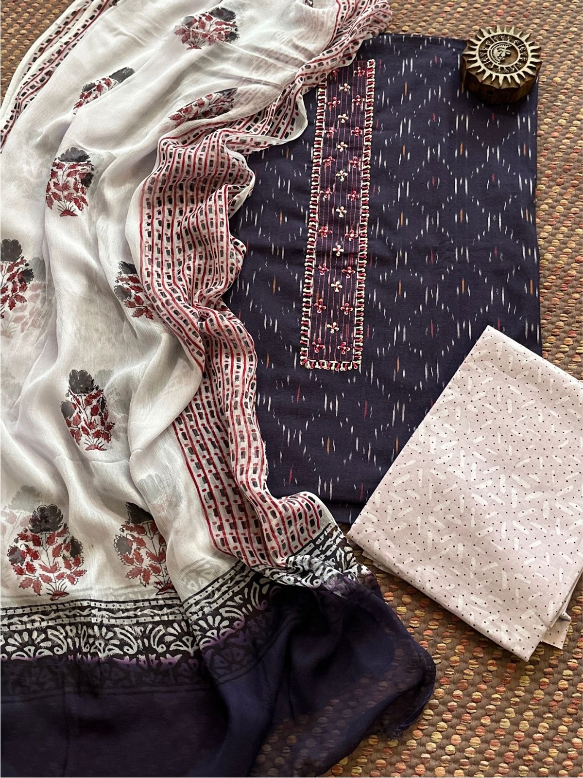 Pure Cotton Unstitched Set with Chiffon Dupatta