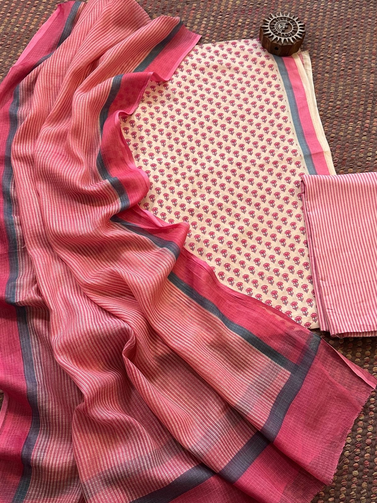 Pure Cotton Unstitched Set with Kota Dupatta