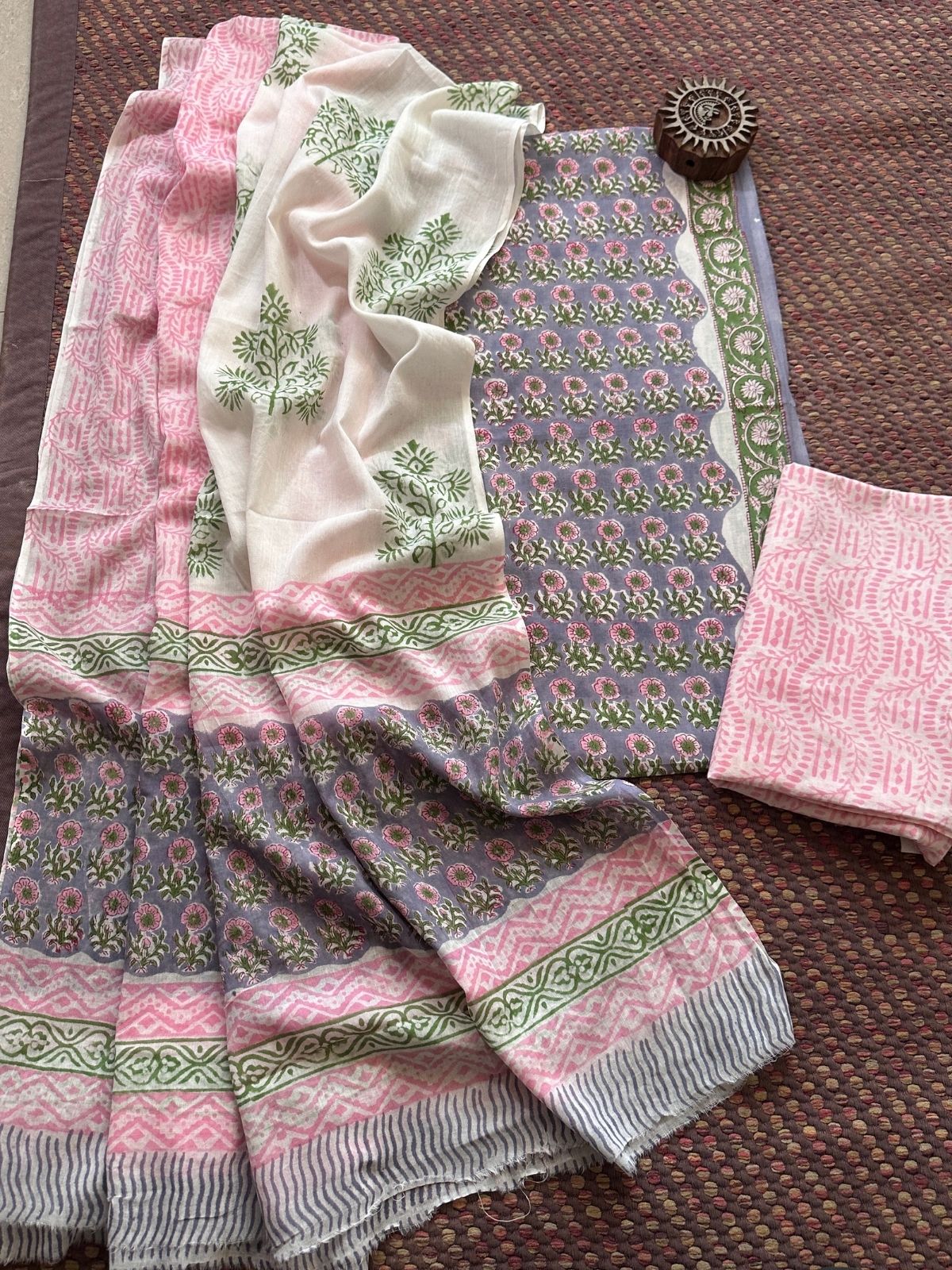 Pure Cotton Unstitched Set with Malmal Dupatta