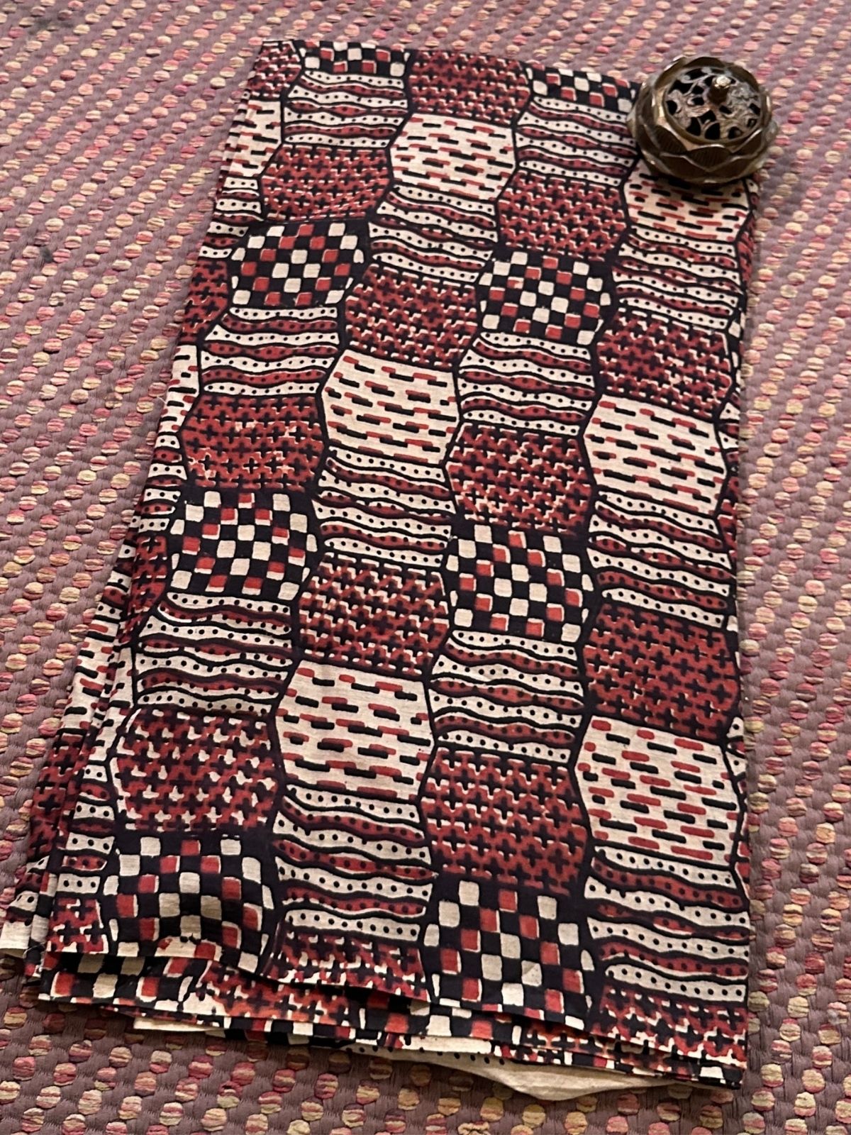 Pure Cotton Mulmul Handblocked Ajrakh Fabric