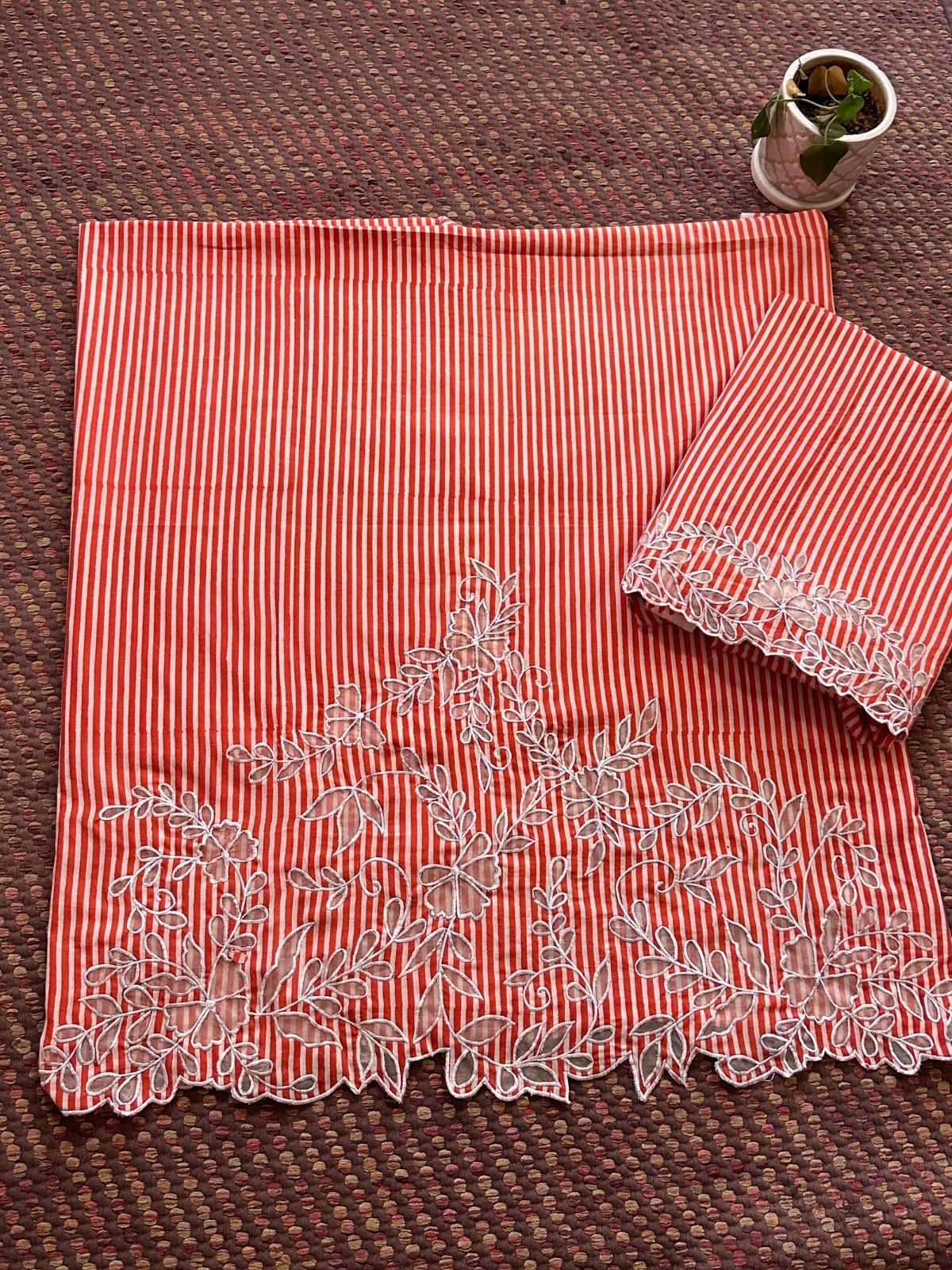 Pure Cotton Handblocked Coord Set With Cutwork Embroidery