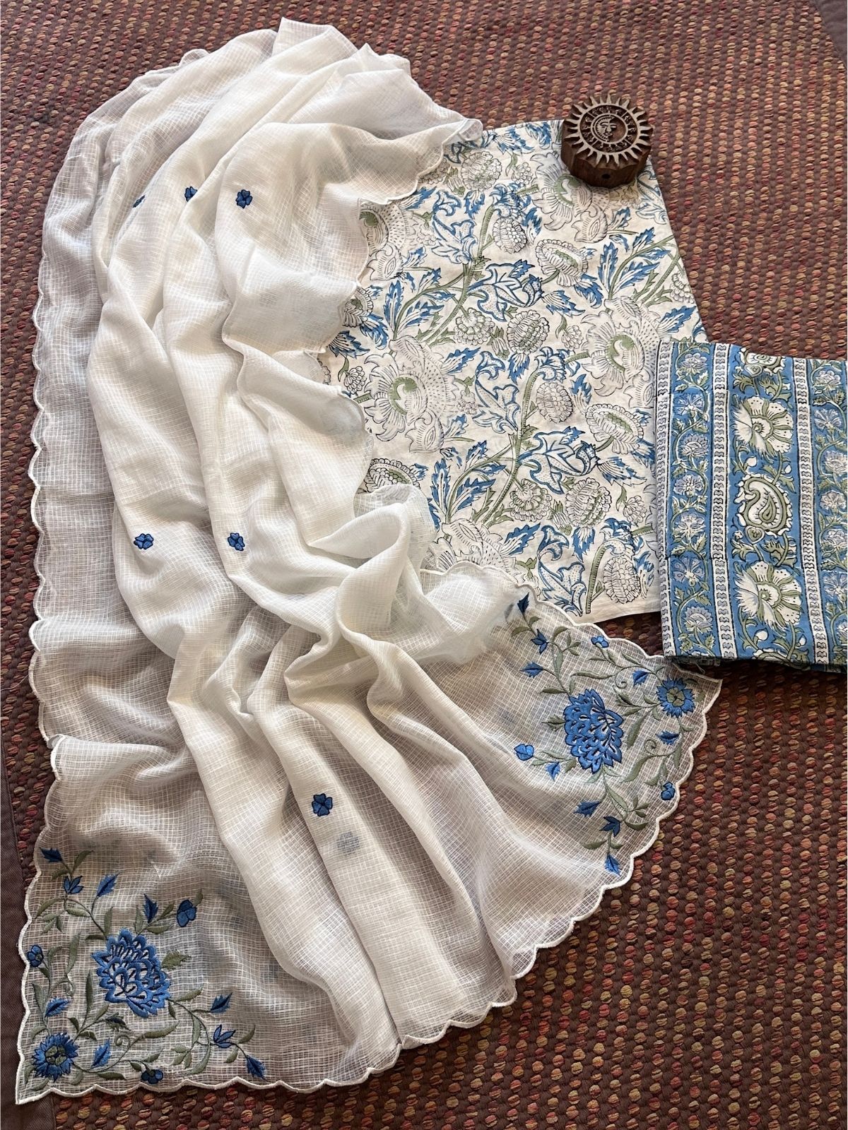Pure Cotton Handblock Fabric with Embroidered Dupatta
