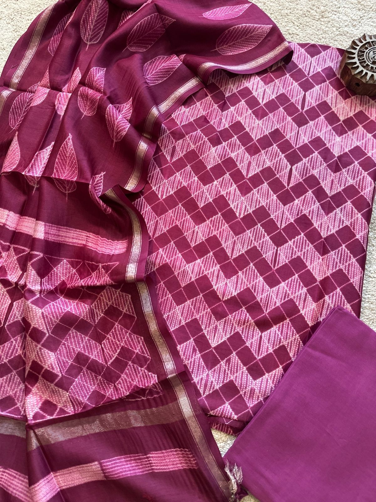 Plum Sorbet- Shibori Maheshwari Silk Set
