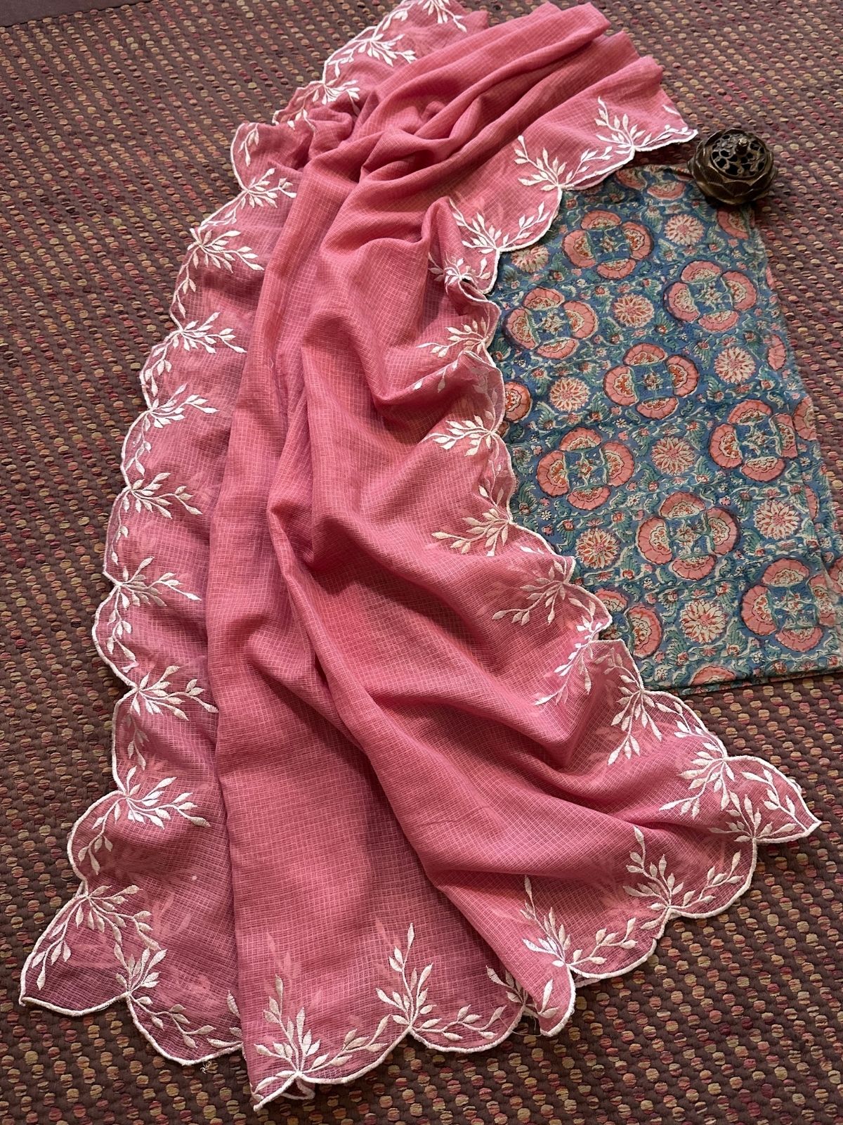 Pure Cotton Mul Hand-Block Fabric with Embroidered Dupatta