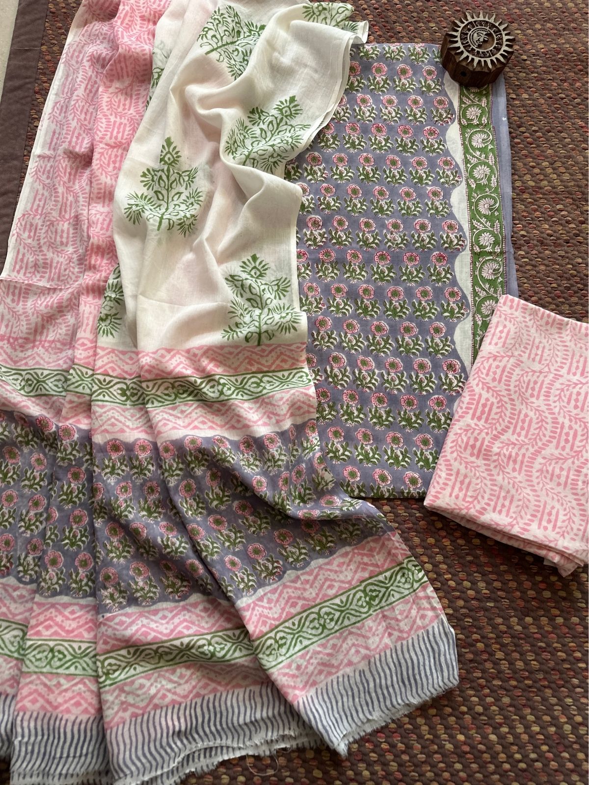 Pure Cotton Unstitched Set with Malmal Dupatta