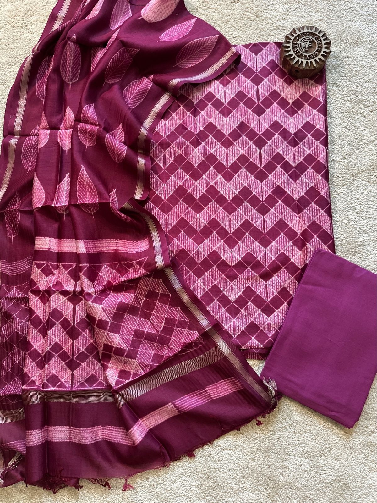 Plum Sorbet- Shibori Maheshwari Silk Set