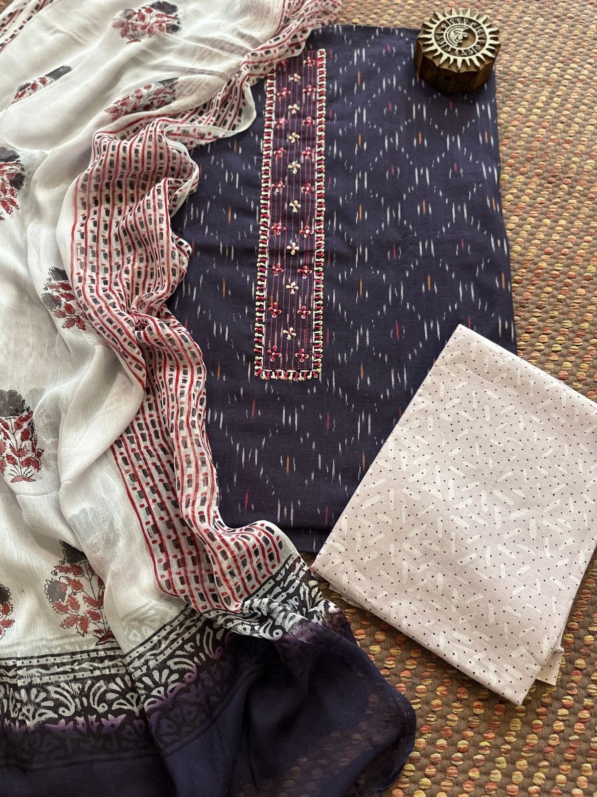Pure Cotton Unstitched Set with Chiffon Dupatta