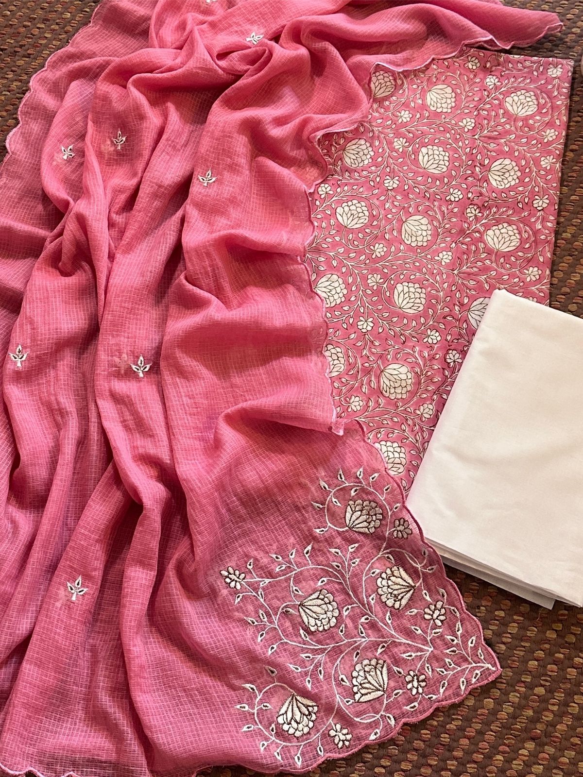 Pure Cotton Handblock Fabric with Embroidered Dupatta