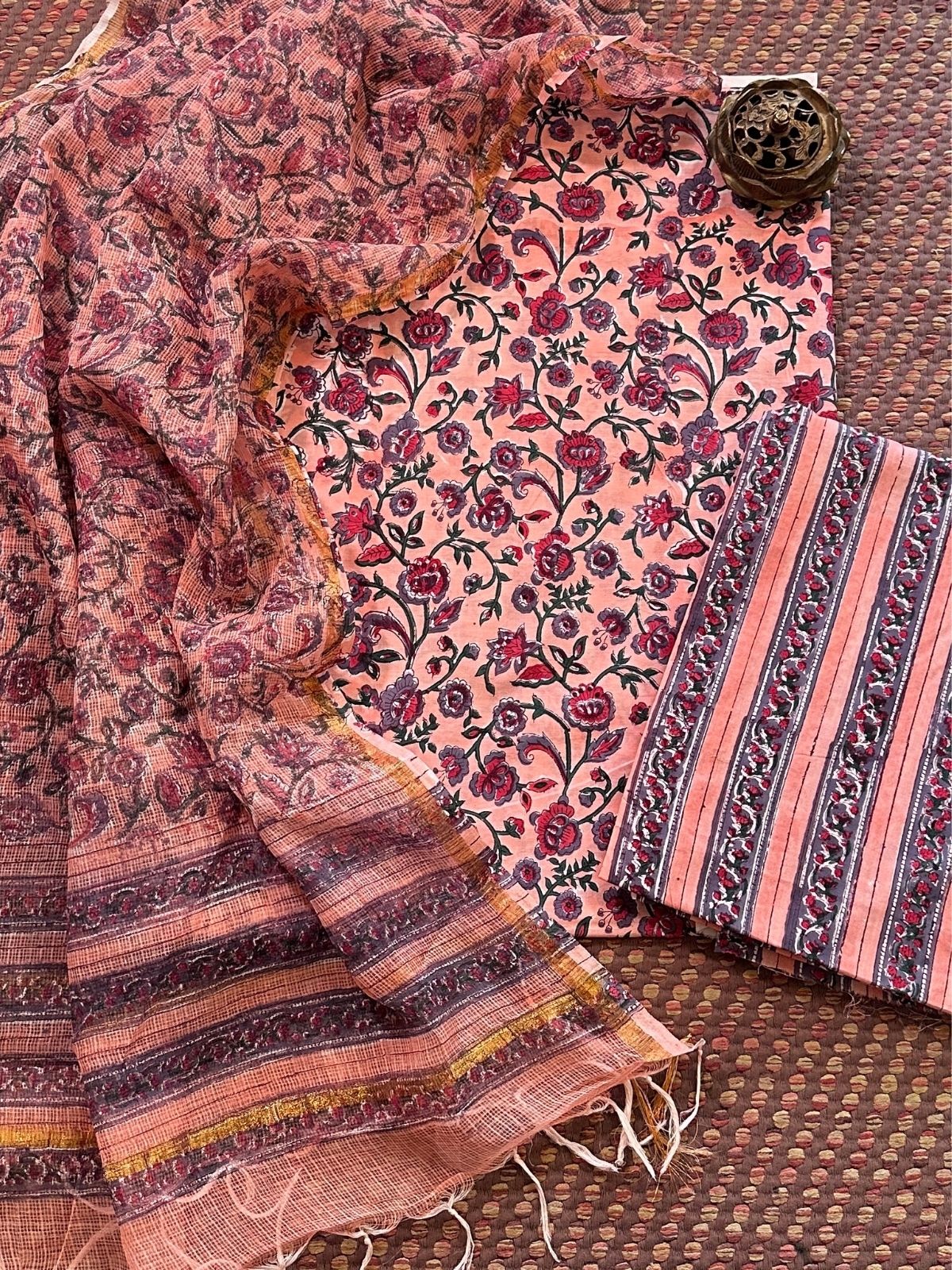 Pure Cotton Hand-Blocked Unstitched Set