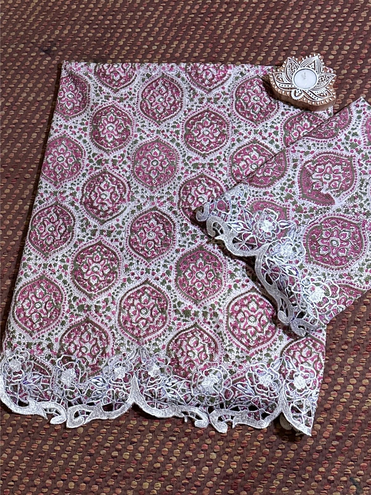 Cutwork Pure Cotton Hand-blocked Coord Set