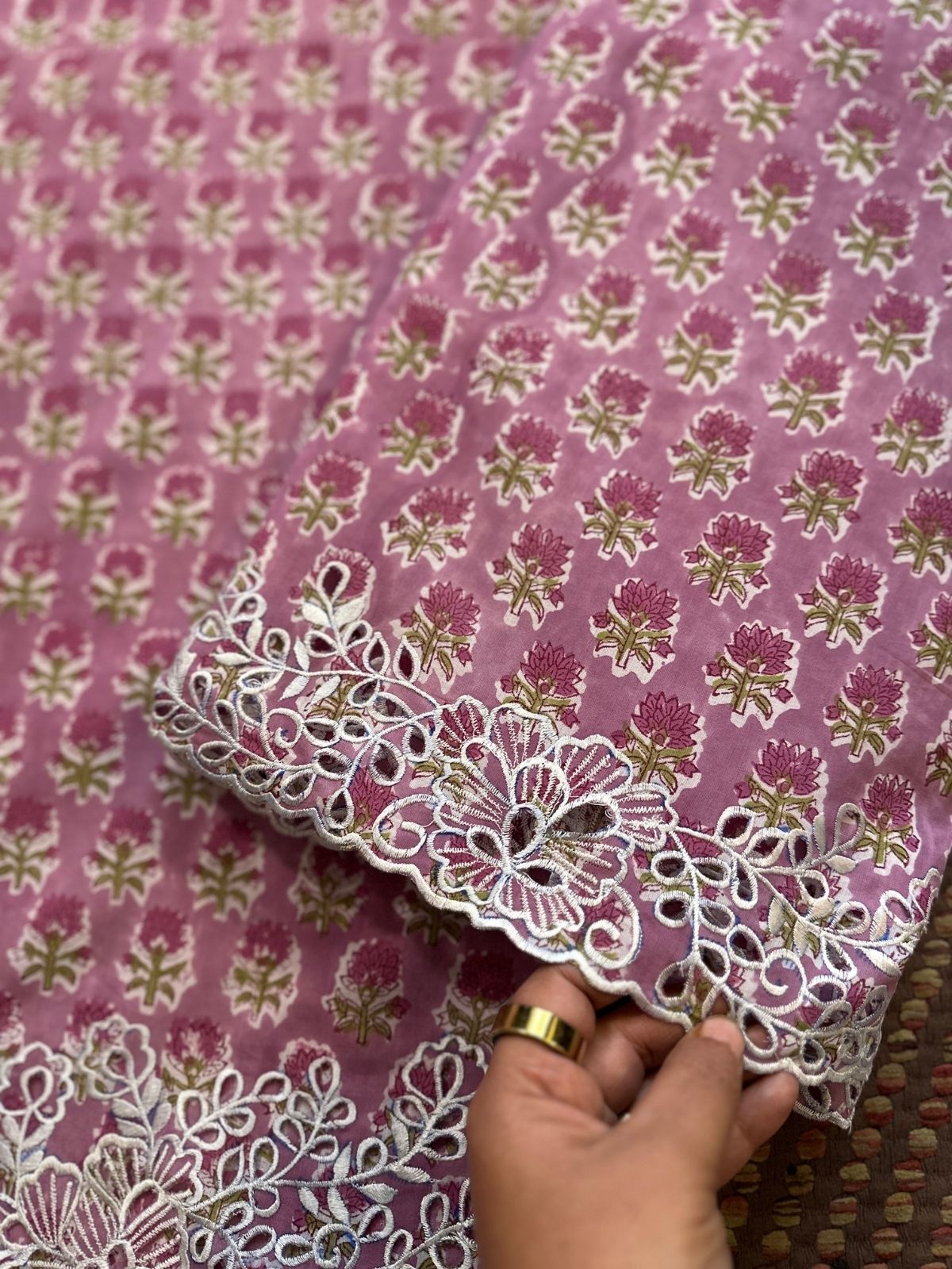 Cutwork Pure Cotton Hand-blocked Coord Set