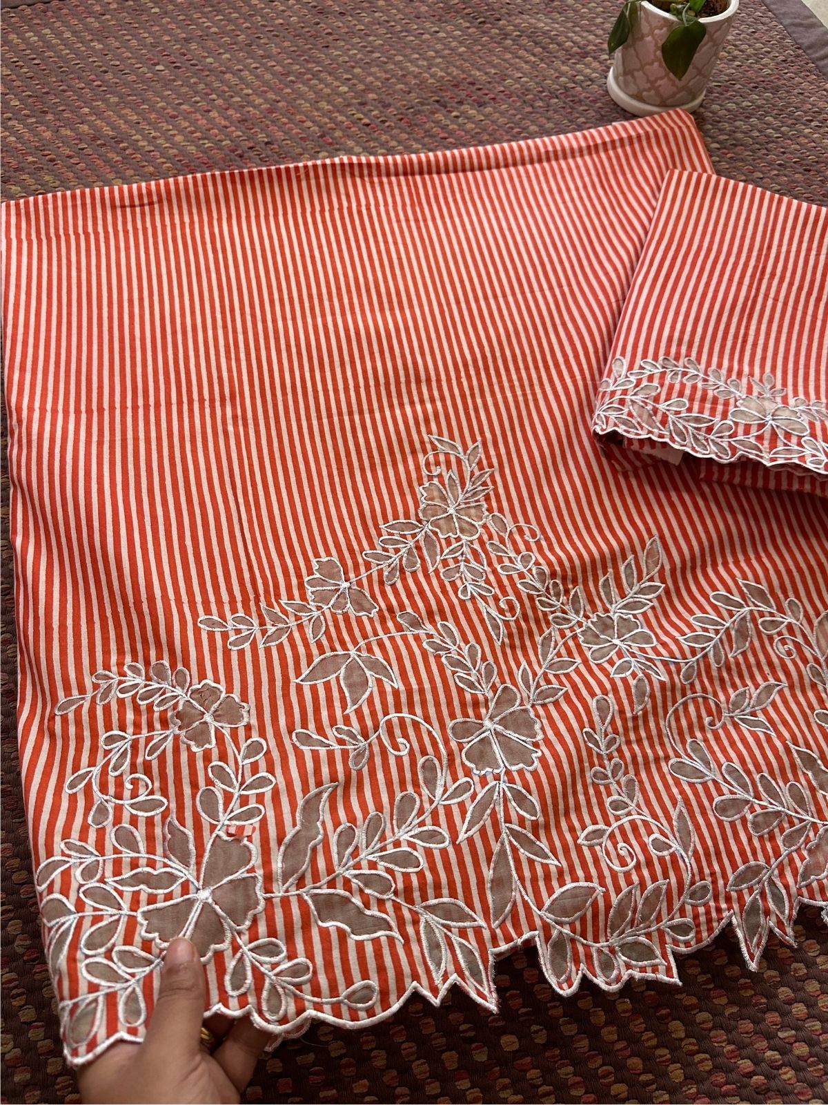 Pure Cotton Handblocked Coord Set With Cutwork Embroidery