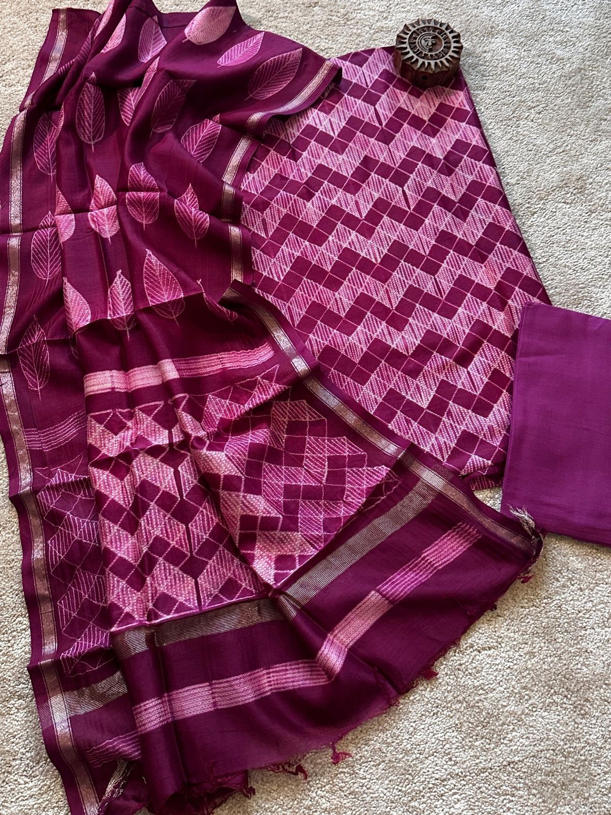 Plum Sorbet- Shibori Maheshwari Silk Set
