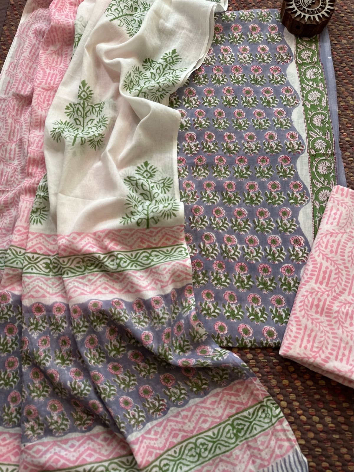 Pure Cotton Unstitched Set with Malmal Dupatta