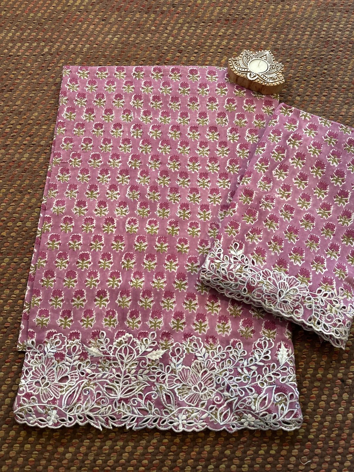 Cutwork Pure Cotton Hand-blocked Coord Set