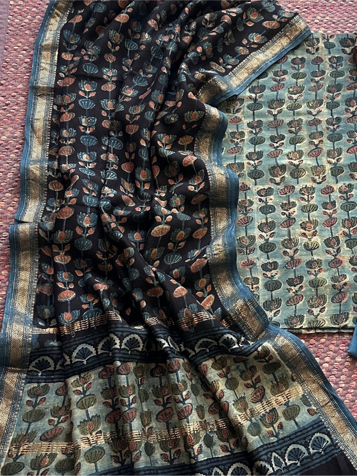 Vegetable Dyed Maheshwari Silk Unstitched Set