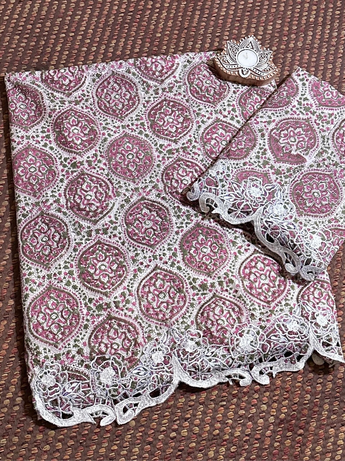 Cutwork Pure Cotton Hand-blocked Coord Set