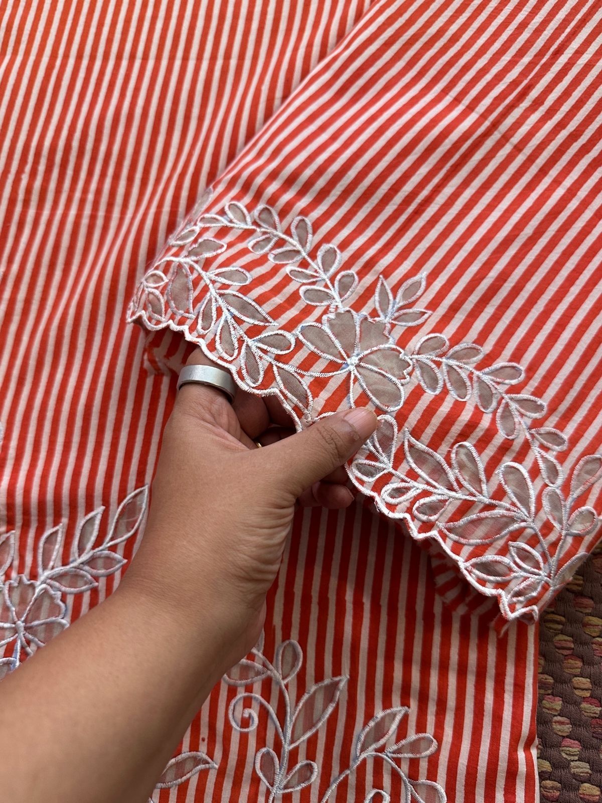 Pure Cotton Handblocked Coord Set With Cutwork Embroidery