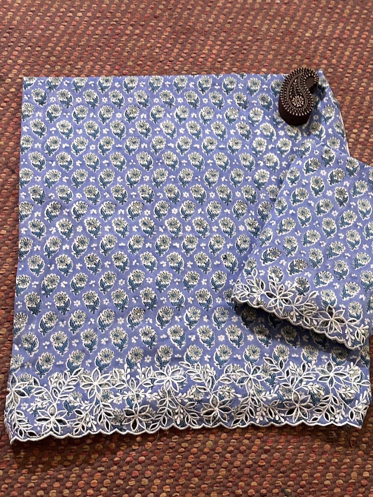 Cutwork Pure Cotton Hand-blocked Coord Set