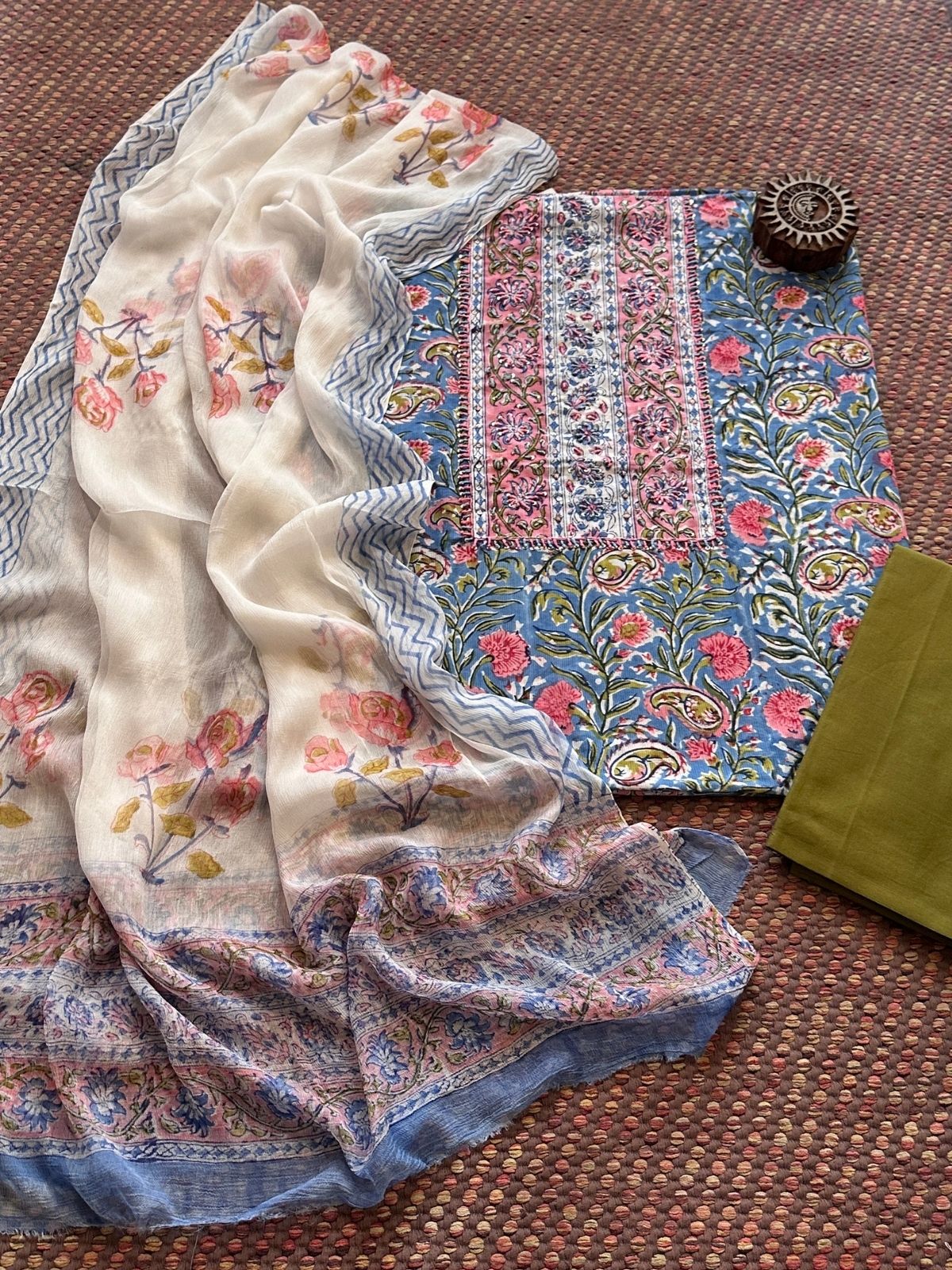 Pure Cotton Unstitched Set with Chiffon Dupatta