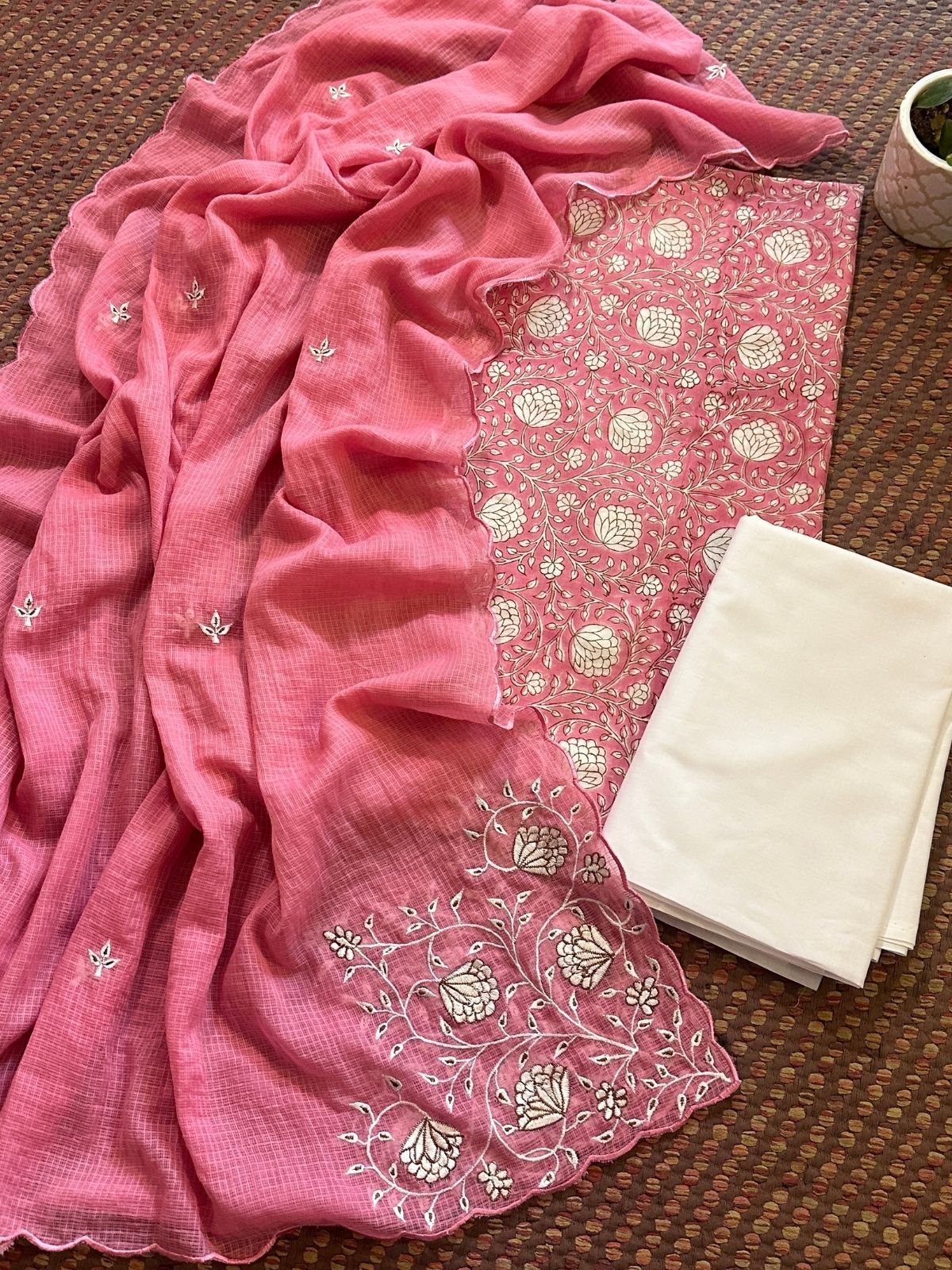 Pure Cotton Handblock Fabric with Embroidered Dupatta