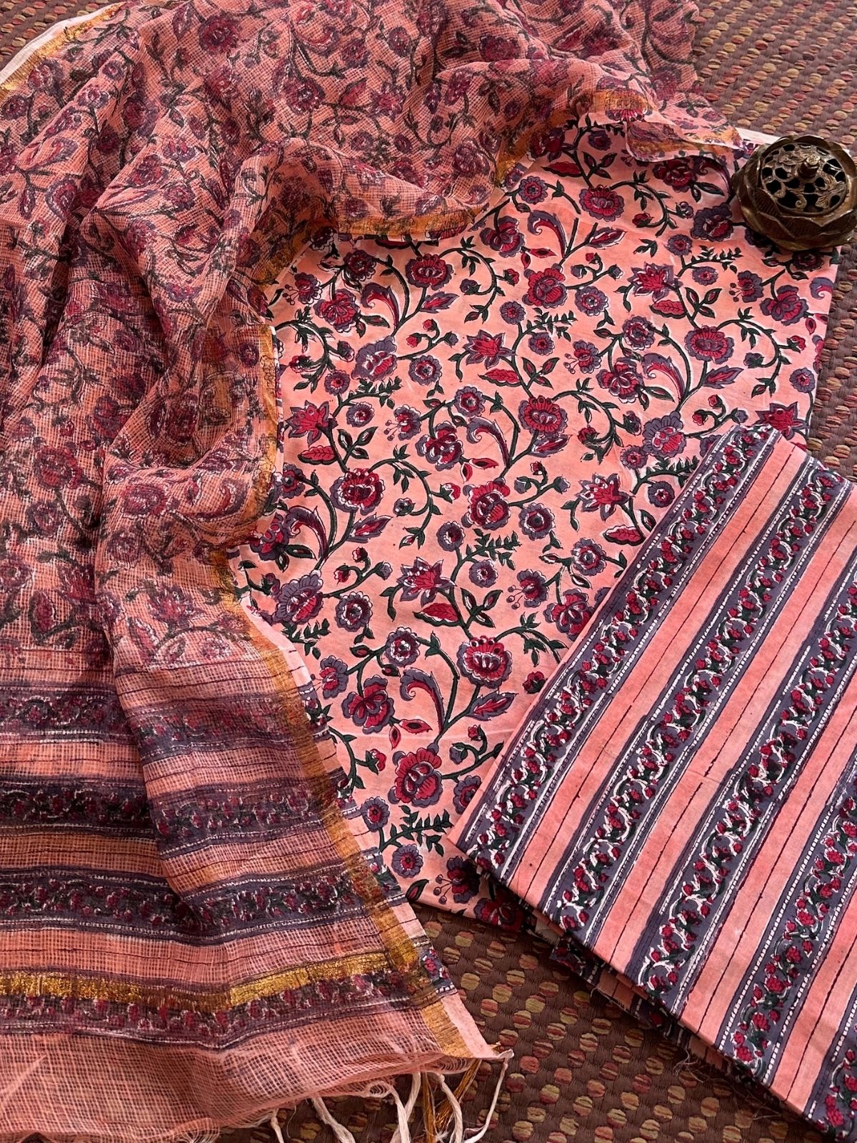 Pure Cotton Hand-Blocked Unstitched Set