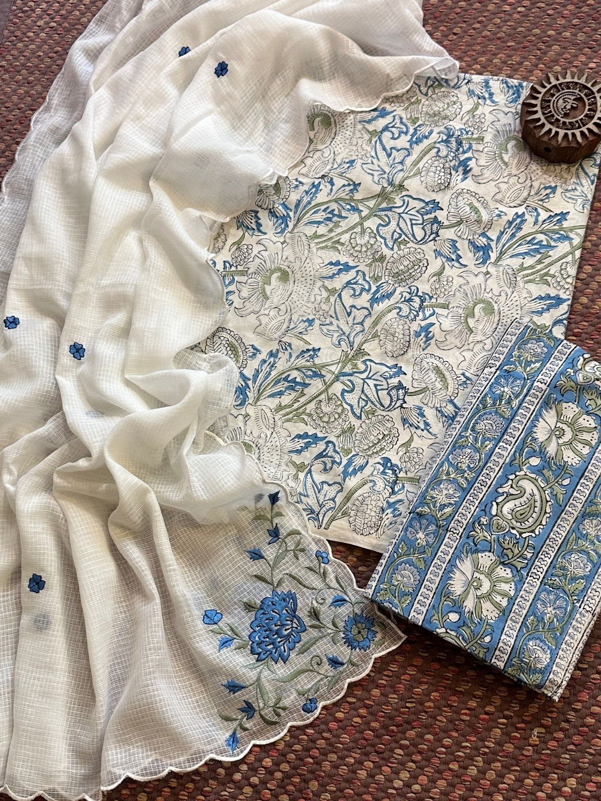 Pure Cotton Handblock Fabric with Embroidered Dupatta