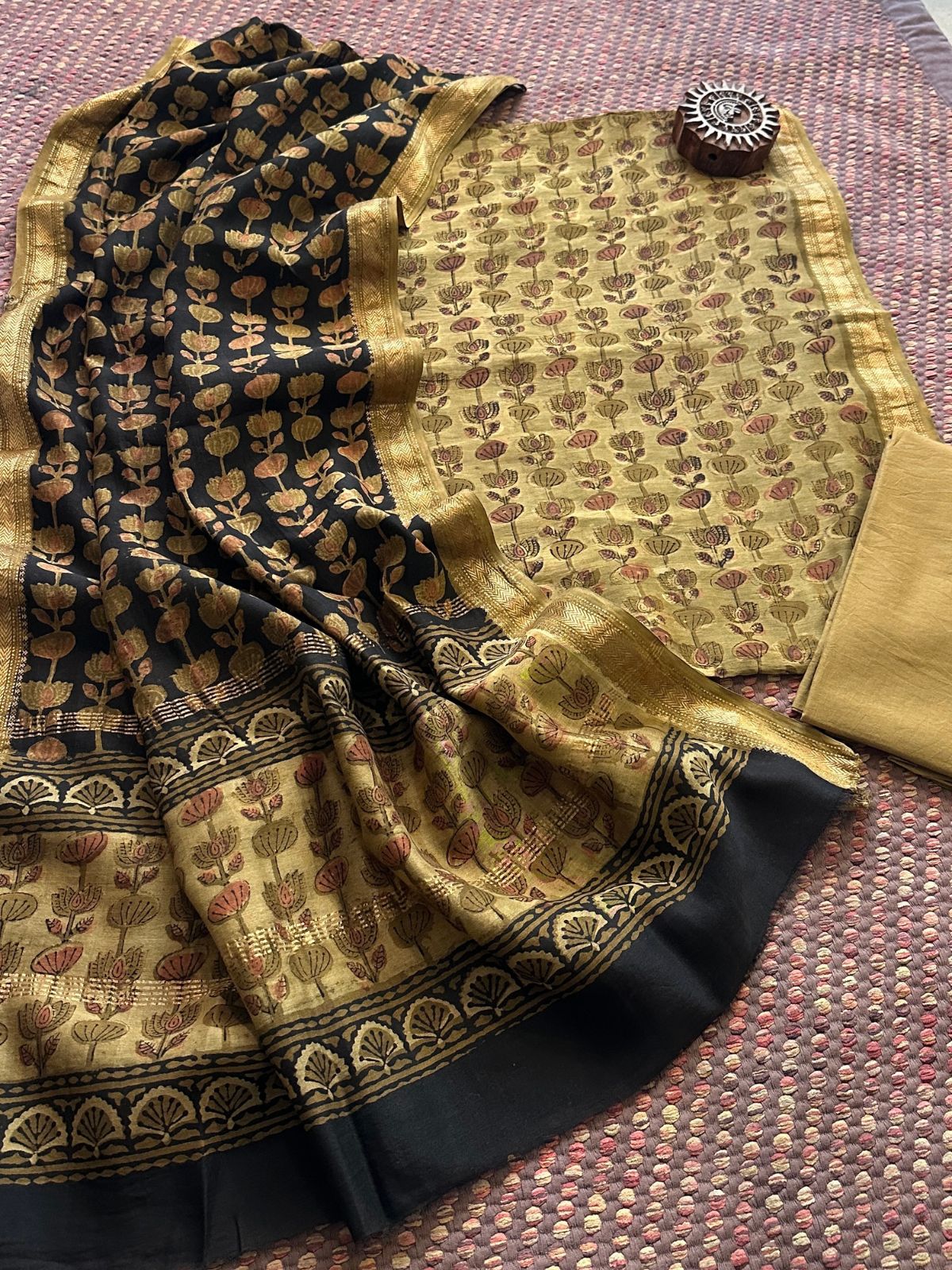 Vegetable Dyed Maheshwari Silk Unstitched Set