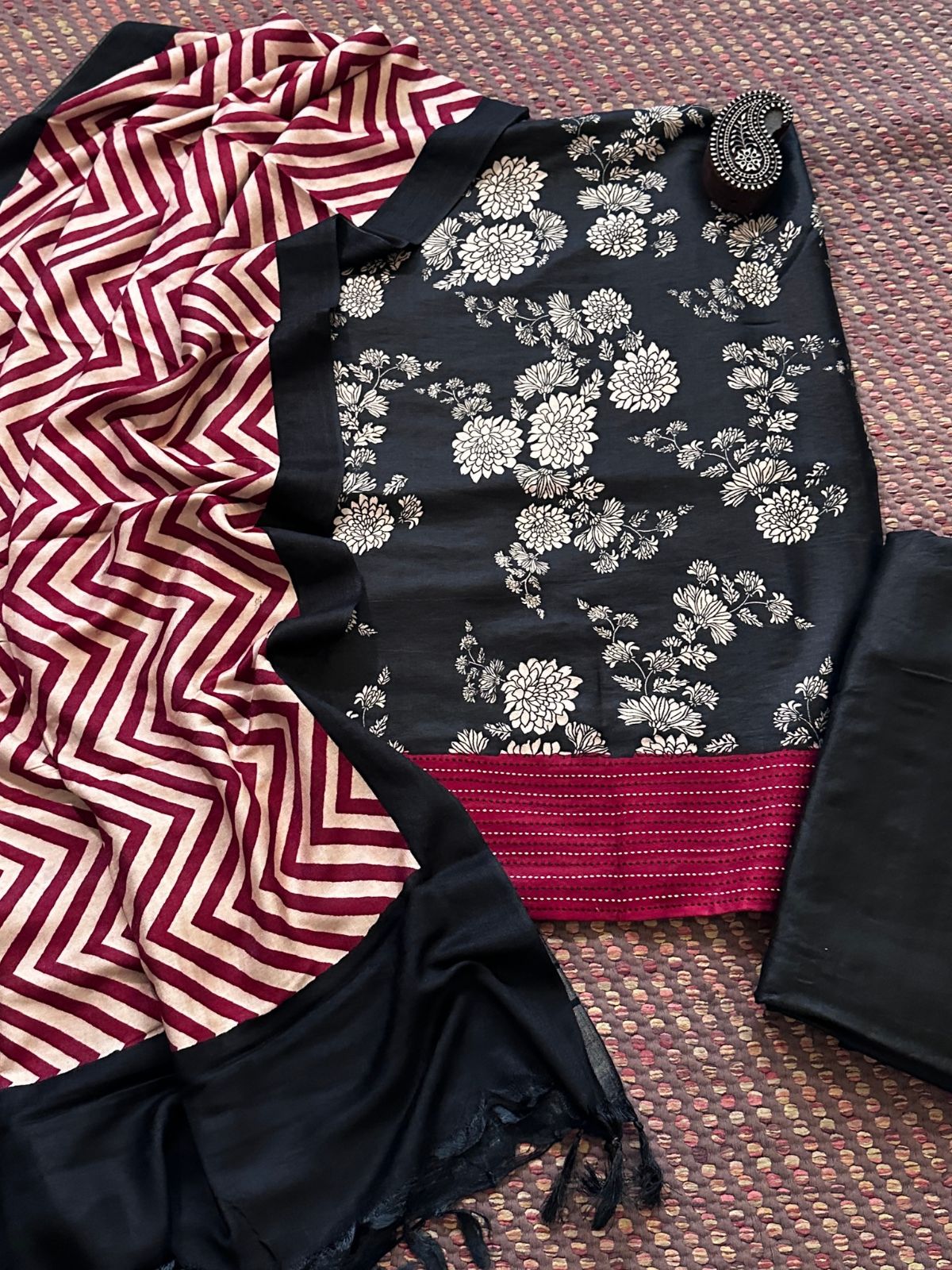 Spun Block Printed Unstitched Set