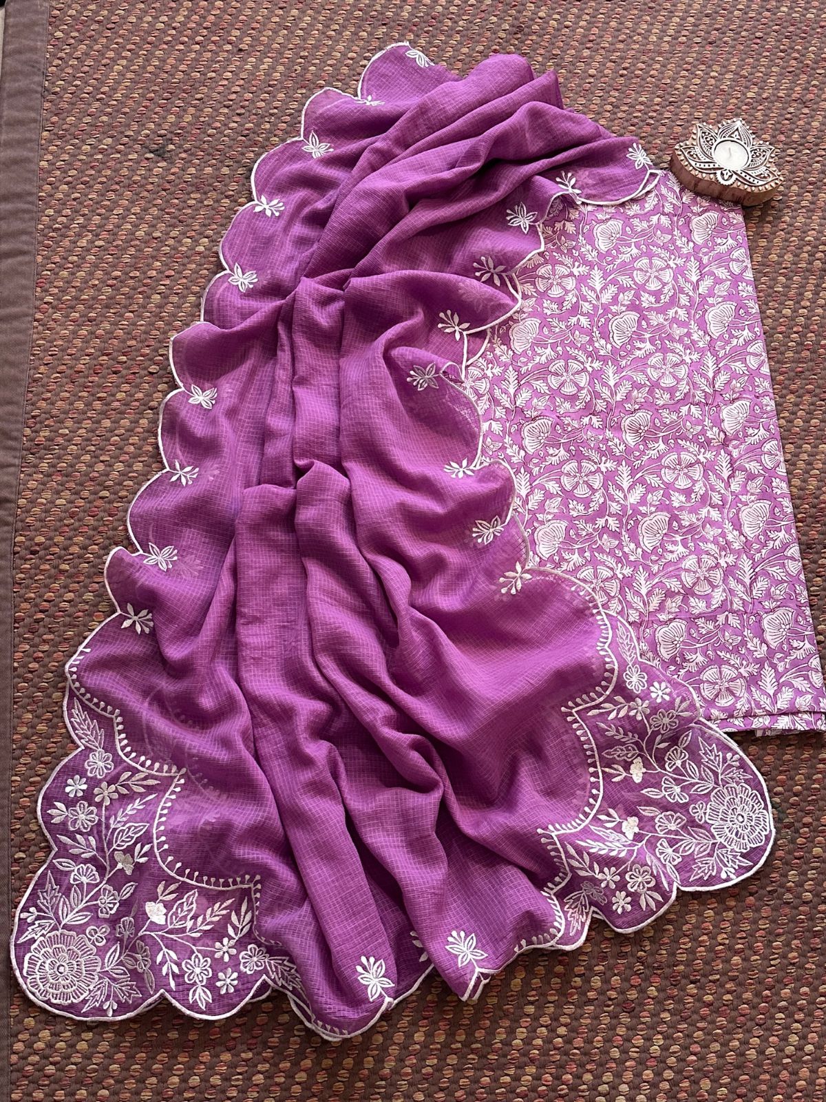 Pure Cotton Handblock Fabric with Exclusive Embroidered Dupatta
