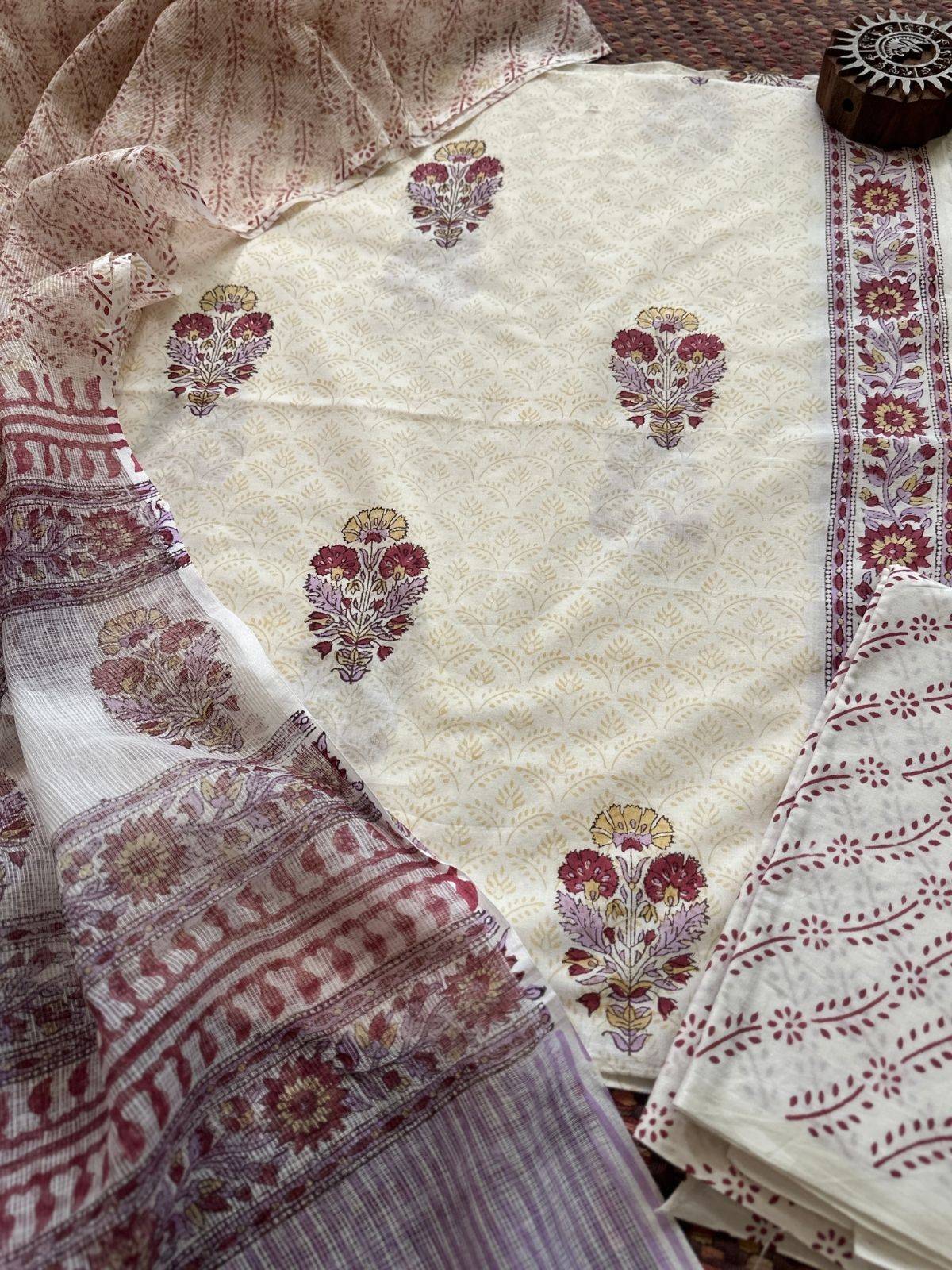 Pure Cotton Unstitched Set with Kota Dupatta