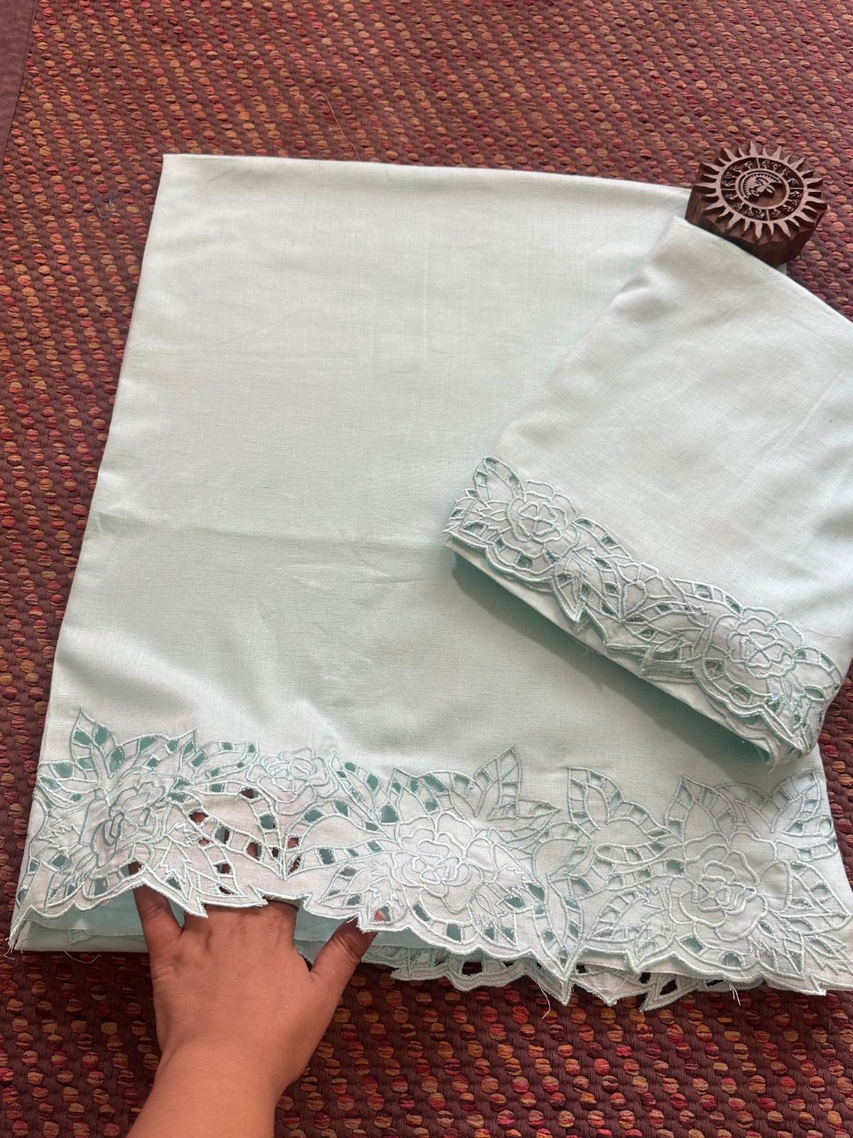 Exclusive Linen Cotton Coord Set with Cutwork Embroidery - Top & Bottom