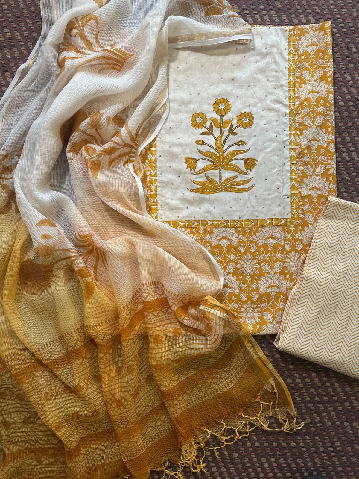 Pure Cotton Unstitched Set with Kota Dupatta