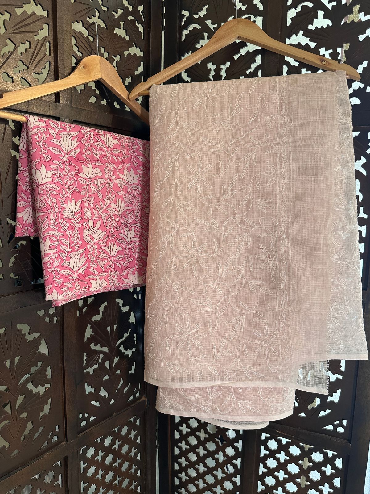 Mild Pink Chikankari Hand Embroidered Saree with blouse fabric