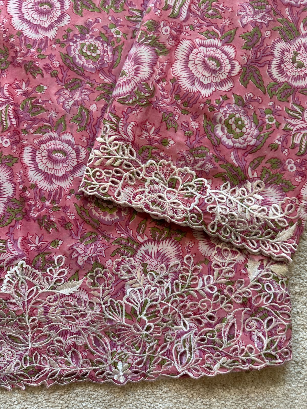 Rose Oasis Set- Coord Set with Cutwork Embroidery