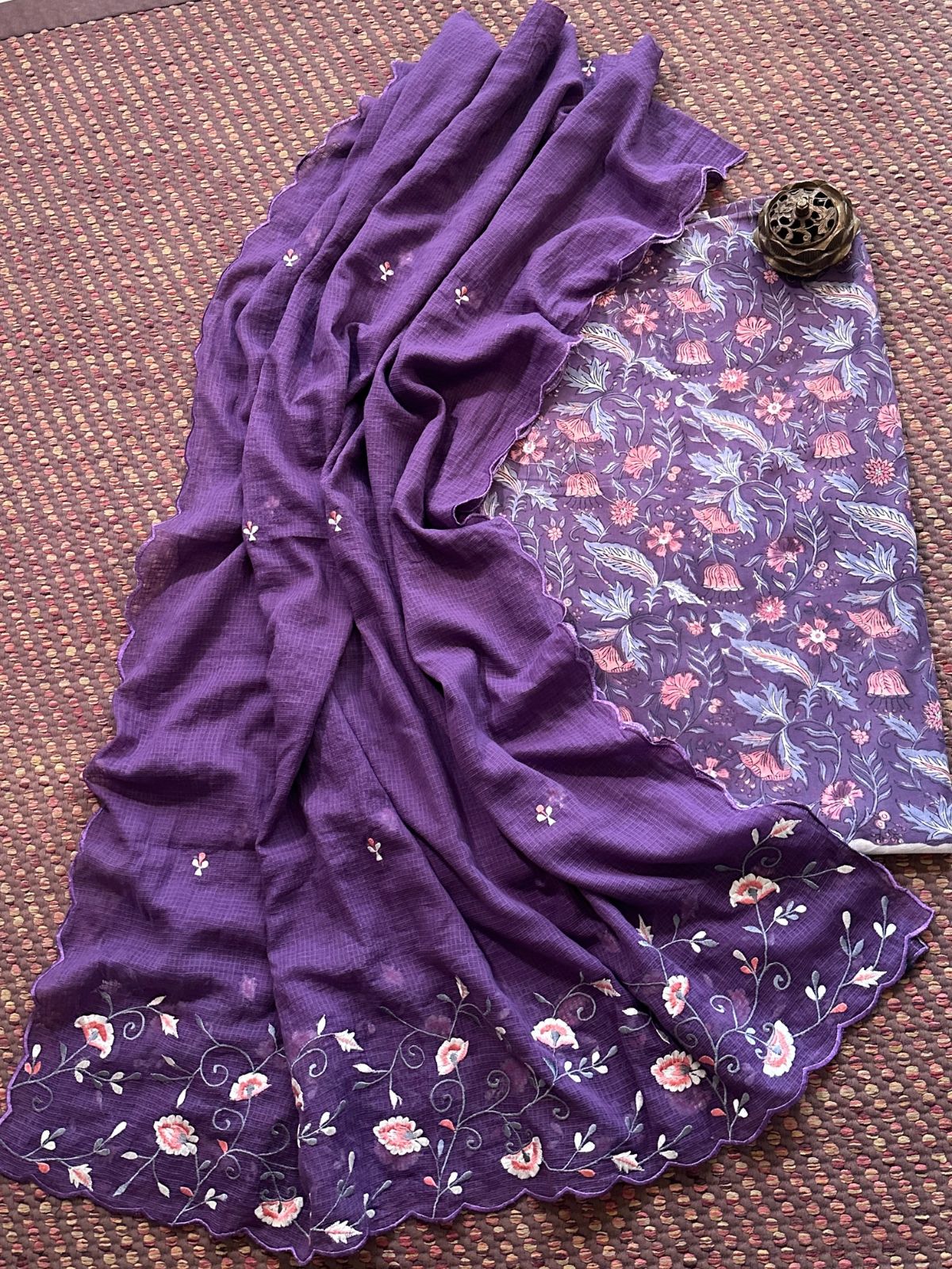 Pure Cotton Handblock Fabric with Embroidered Dupatta