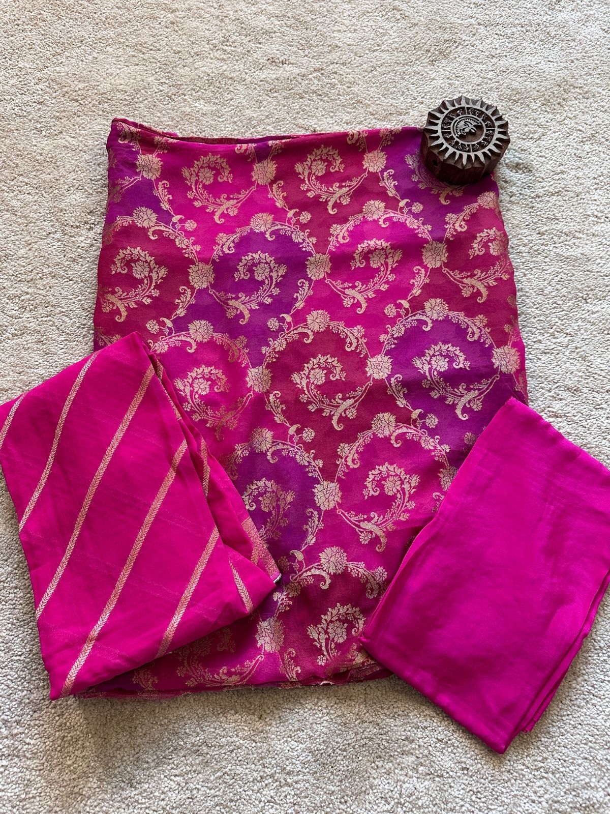 Rani- Premium Georgette Benarsi  Rangkat Weave Unstitched Set