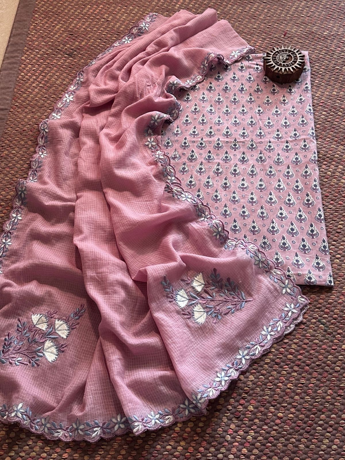 Pure Cotton Handblock Fabric with Exclusive Embroidered Dupatta