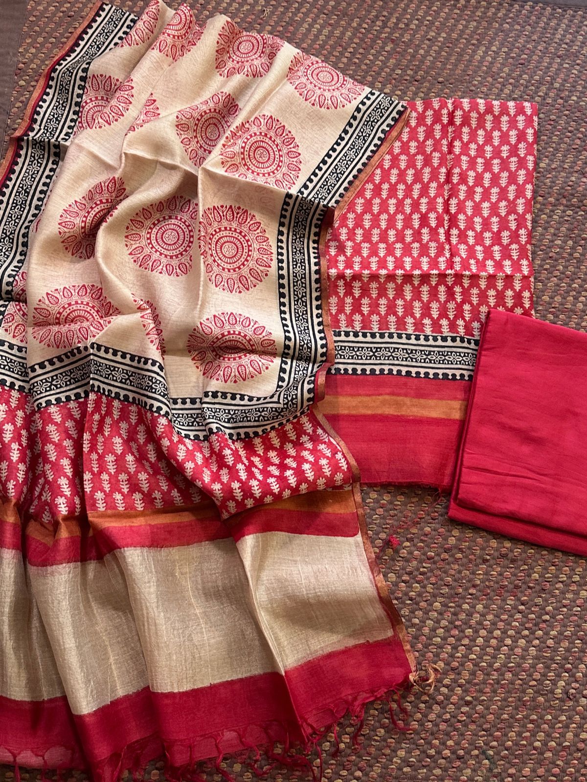 Premium Pure Tussar Silk Unstitched Set