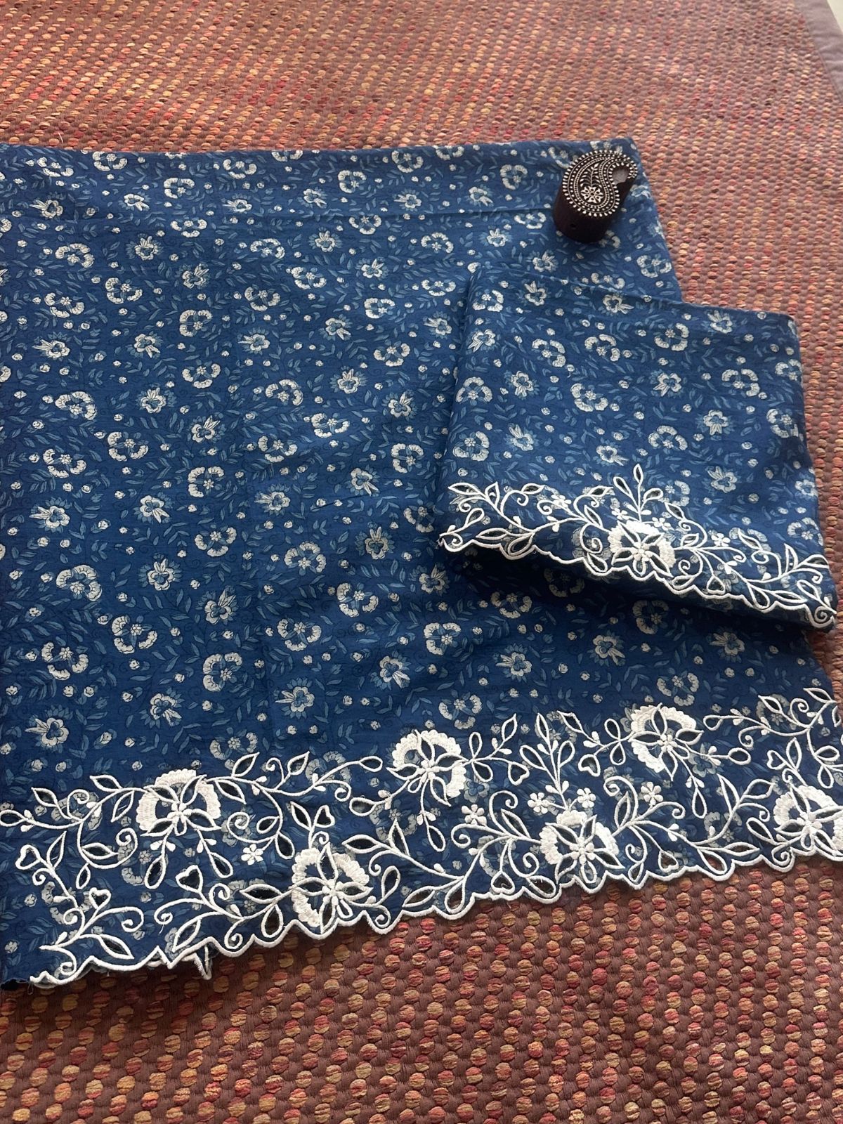 Pure Cotton Indigo Handblocked Coord Set with Cutwork embroidery