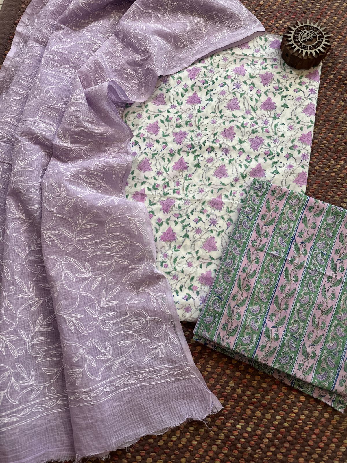 Pure Cotton Hand Blocked Set with Chikankari Dupatta