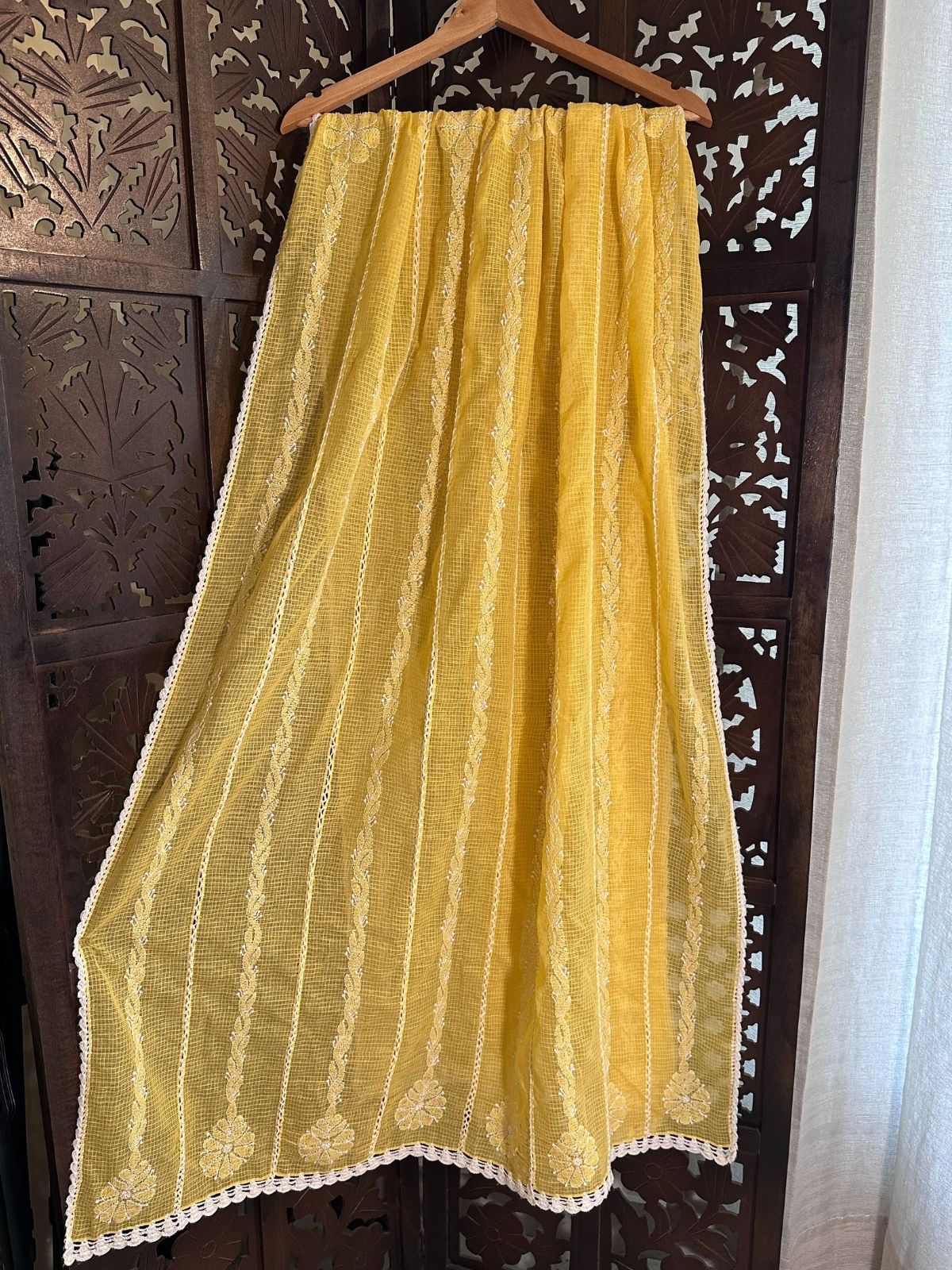Kota Doria Hand Embroidered Chikankari Dupatta