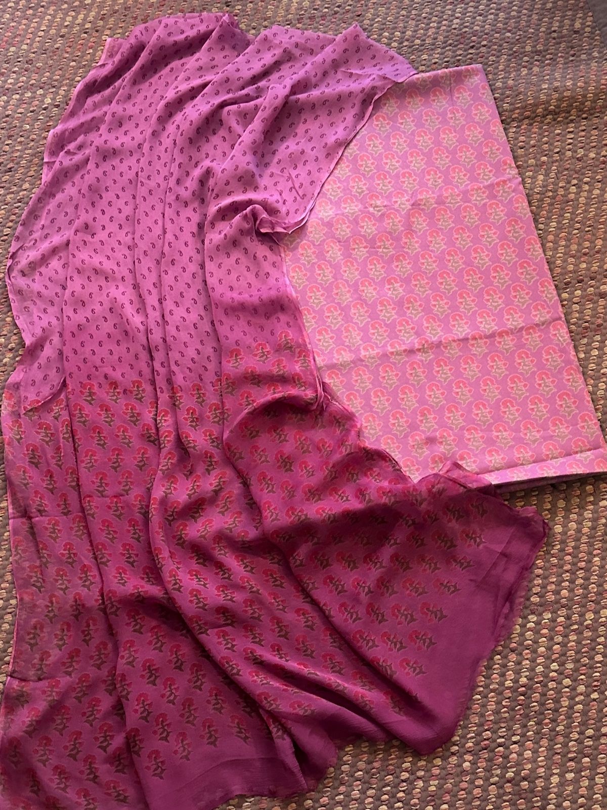 Spun Block Printed Unstitched Set