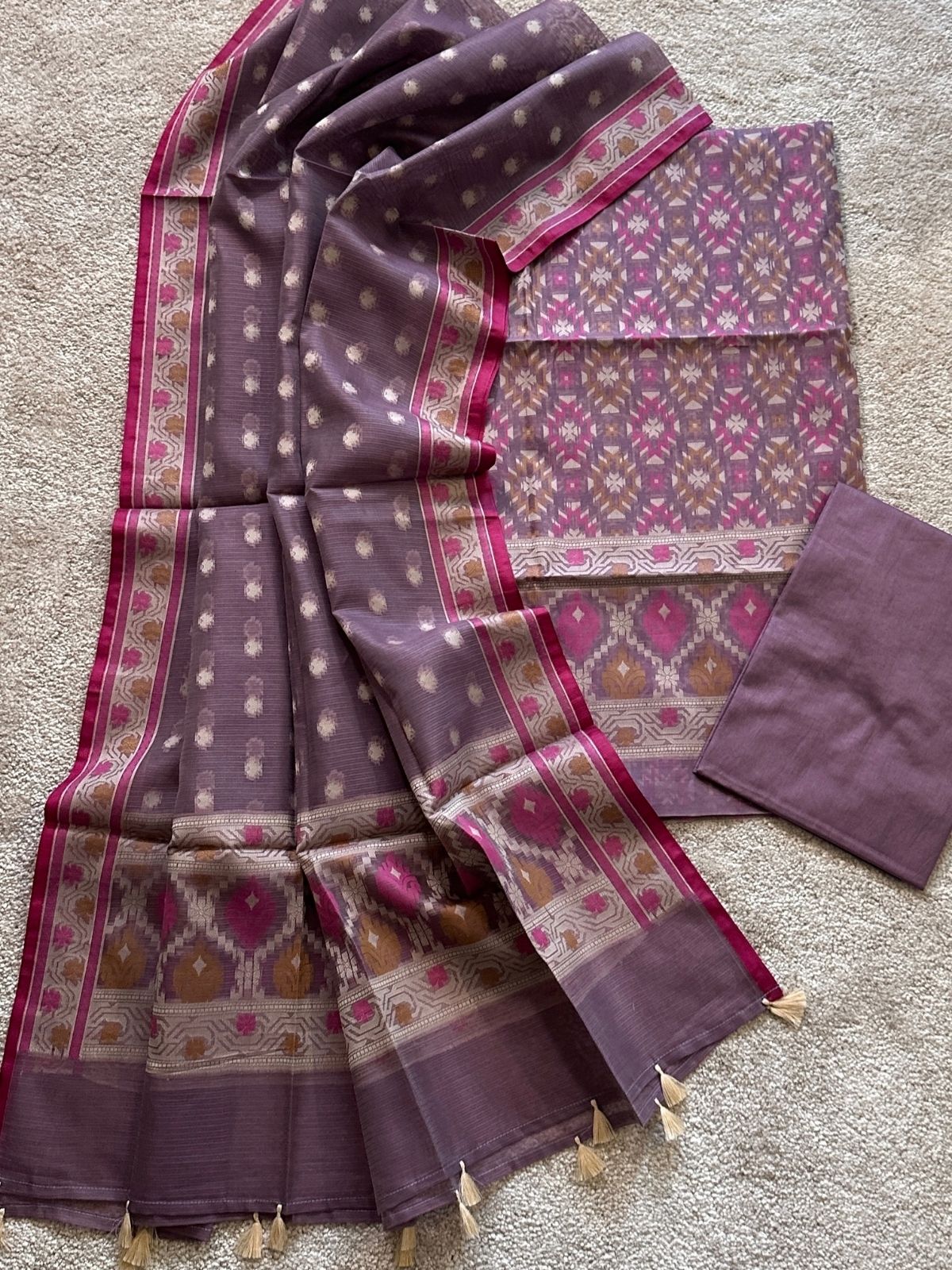 Dusty Grape- Jamdani Cotton Unstitched Set