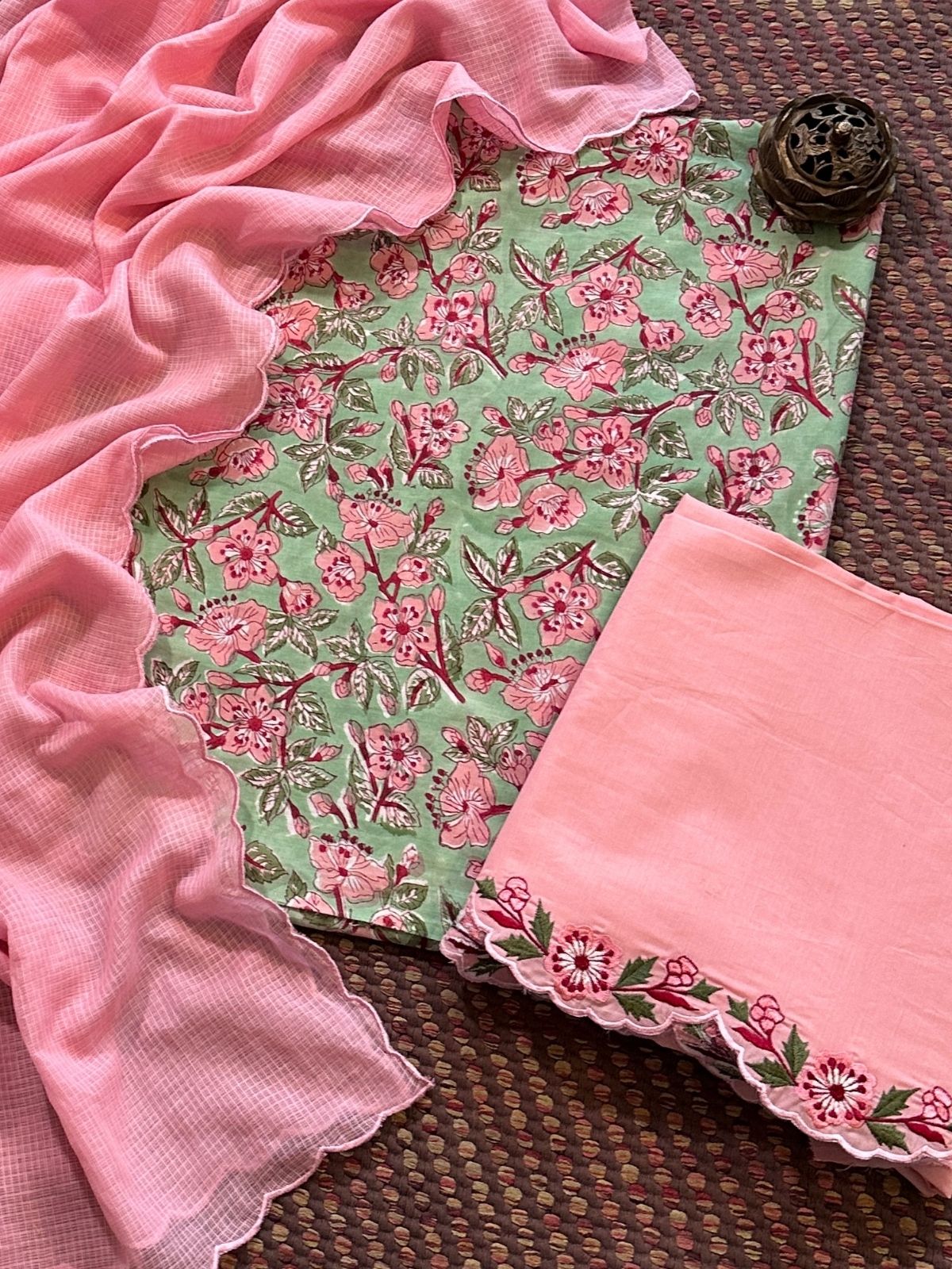 Pure Cotton Malmal Handblocked Unstitched Set